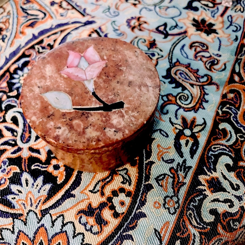 Vintage Pearl inlay and marble / stone jewel box